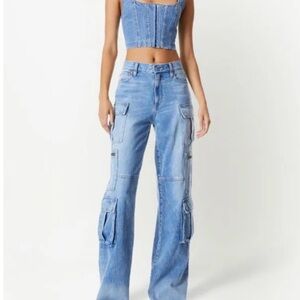 Alice + Olivia Light Blue Wide Leg Cargo Jeans